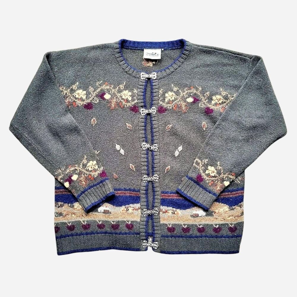 Vintage Northern Reflections Green Fall Knit Cardigan Sweater